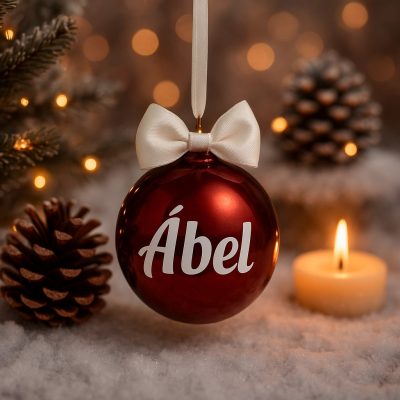 Névre szóló karácsonyi gömb bordó