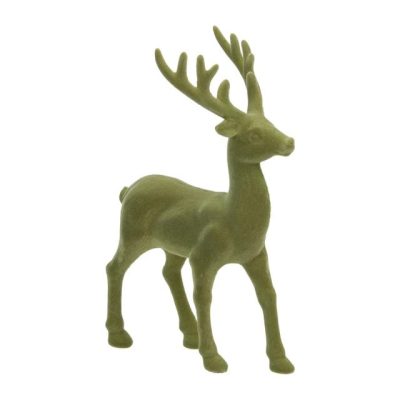 Rénszarvas álló flokkolt műanyag zöld 13x21cm