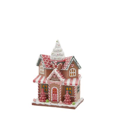 Mézeskalács ház piros tetős Led-es 28x21cm