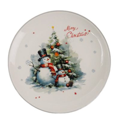 Tányér kerámia hóemberek 26cm