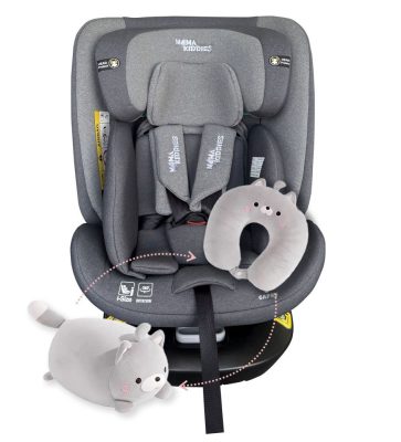 ISOFIX-es 360°-ban forgatható Mama Kiddies iSize Capry biztonsági autósülés (40 -150 cm) szürke színben + Ajándék