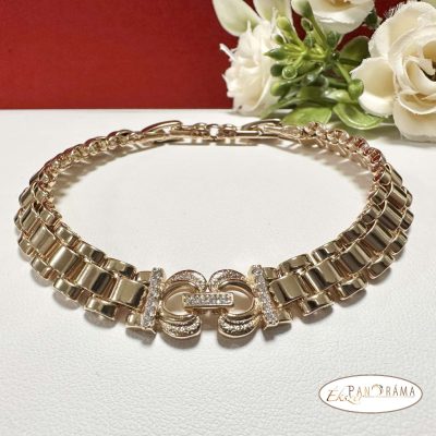 18K Gold Filled karkötő, elől kristályos betéttel, dupla kapcsolóval - Flora