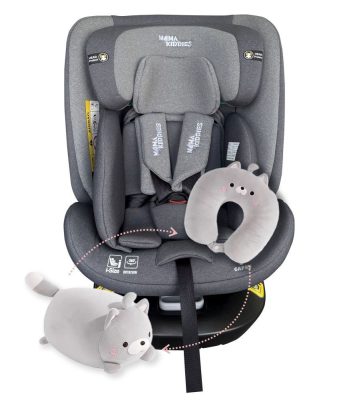 ISOFIX-es 360°-ban forgatható Mama Kiddies iSize Capry biztonsági autósülés (40 -150 cm) szürke színben + Ajándék