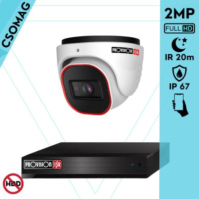 Provision 1 dome kamerás analóg megfigyelőrendszer 2MP HD Pro biztonsági kamera, inframegvilágítás 20m, 2.8mm fix lencse, 88° látószög