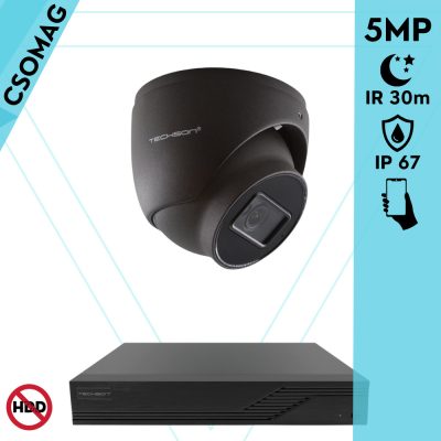 Techson 1 dome kamerás analóg megfigyelőrendszer 5MP HD dóm biztonsági kamera, 2.8 mm fix objektívvel, antracitszürke fém ház