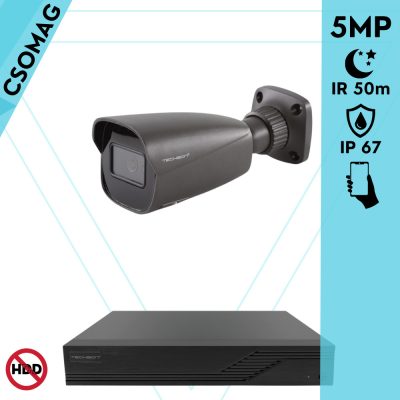 Techson 1 cső kamerás analóg megfigyelőrendszer 5MP HD cső biztonsági kamera, 2.8 mm fix objektívvel, antracitszürke fém ház