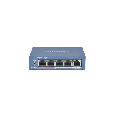 Hikvision DS-3E0105P-E/M(B) PoE Switch 4+1 portos, 30W PoE teljesítmény, nem menedzselhető