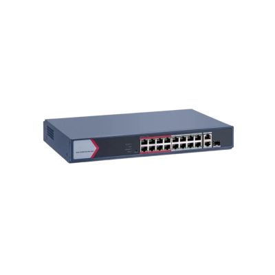 Hikvision DS-3E1318P-EI/M PoE Switch 19 portos, 16 PoE + 1 kombinált uplink port + 1 uplink port, 19” rackbe szerelhető, menedzselhető