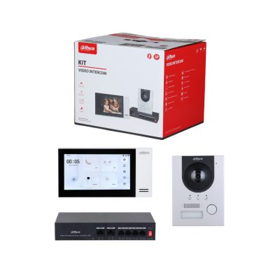 Dahua KTP01L(S) Egylakásos IP video kaputelefon szett, beltéri-kültéri egységgel, 4 portos PoE switch-el