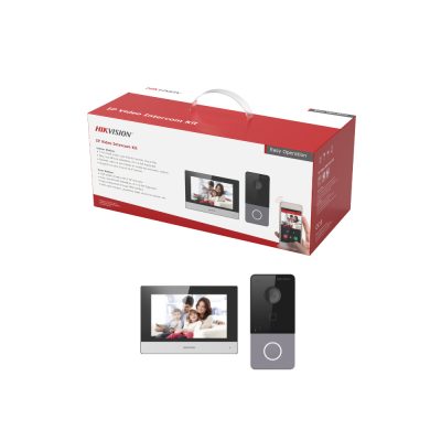 Hikvision DS-KIS603-P(C)/Europe Egylakásos IP video kaputelefon szett, Wi-Fi, PoE, beltéri-kültéri egységgel, 2 db tápegységgel