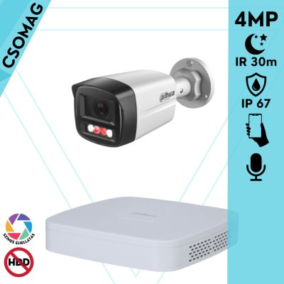 Dahua 1 cső kamerás IP megfigyelőrendszer 4MP HD cső biztonsági kamera, 2.8 mm-es fix objektívvel, PoE, beépített mikrofonnal, színes éjszakai kép, kültér