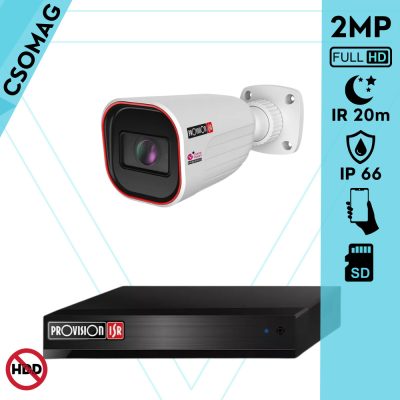 Provision 1 cső kamerás IP megfigyelőrendszer 2MP HD cső biztonsági kamera, 2.8 mm-es fix objektívvel, PoE, IR LED 20m, kültéri, fém ház