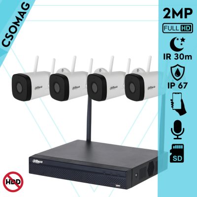 Dahua 4 cső kamerás WIFI megfigyelőrendszer 2MP cső biztonsági kamera, 2.8 mm-es fix objektívvel, beépített WiFi antennával és mikrofonnal, microSD kártyafoglalat, infravörös éjjellátó, IR 30m, kültéri