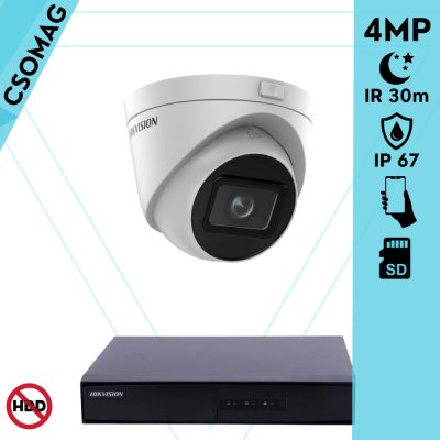 Hikvision 1 turret kamerás IP megfigyelőrendszer 4MP turret biztonsági kamera, 2.8 - 12 mm varifokális objektív, hang I/O, riasztás I/O, Valós WDR, microSD, PoE, P2P, IR LED 30m, fém ház, kültéri