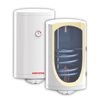 SunSystem 100l indirekt tároló 1 hőcserélős MB típusú bojler balos bekötés + nagy teljesítményű 2 kW fűtőbetét, jobbos. HMV tároló 1 hőcserélő bojler napkollektor mellé