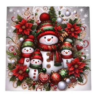 Tálca négyszög műanyag hóemberek 30x30cm