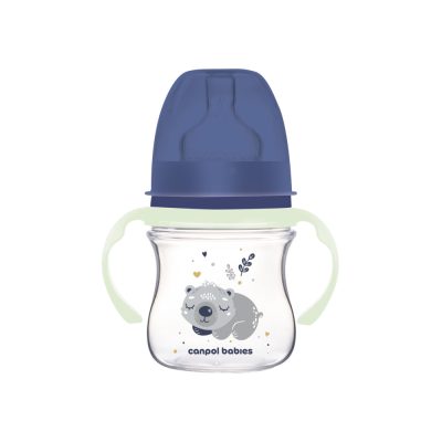 Canpol babies Anti-kólikás cumisüveg világító fogantyúval EasyStart SLEEPY KOALA 120ml kék