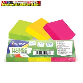 Forpus Öntapadó jegyzettömb 50x40mm neon vegyes színek DB-ÁR (3db/csom) info notes (51x38) 100lap/db)