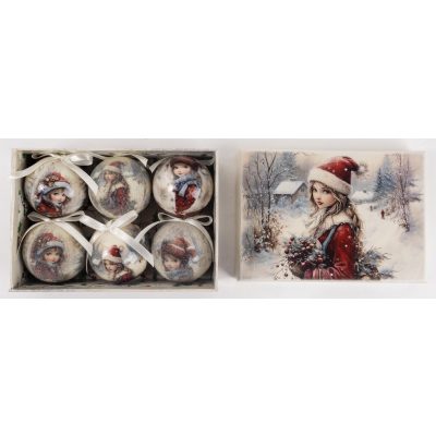 Karácsonyfadísz gömb lány 6db-os