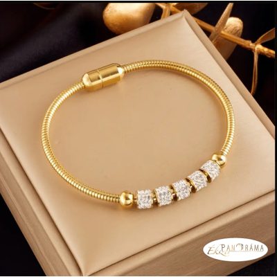 Nemesacél aranyozott, nyitható kristályos karperec - Margita