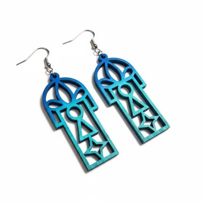 Kék ombre lézervágott fa fülbevaló