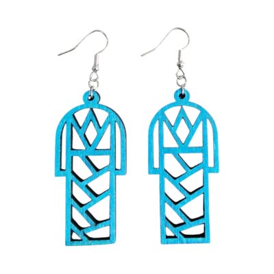 Kék cikkcakk lézervágott fa fülbevaló