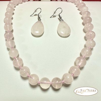 Ásvány nyaklánc karkötővel és fülbevalóval Szettben- Rózsakvarc