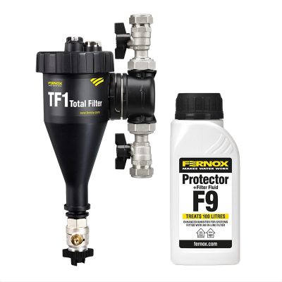 FERNOX TF1 Total filter mágneses iszapleválasztó golyócsappal és Protector + Filter Fluid 9 folyadékkal, 1"