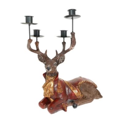 Szarvas gyertyatartóval poly 28x16x34cm