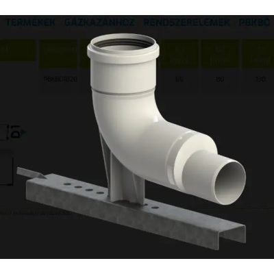 TRICOX PBKBÖ1020 szűkített egyfalú bekötő könyök tartó sínnel PPs 60/80 mm