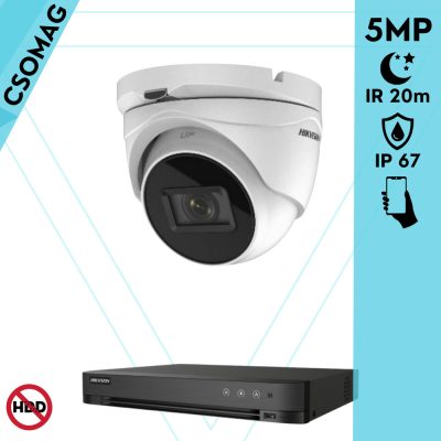 Hikvision 1 turret kamerás analóg megfigyelőrendszer 5 MP biztonsági kamera, 2.7 - 13.5 mm varifokális objektív, 4x motoros zoom, IR led, IP67, fém ház, kültéri
