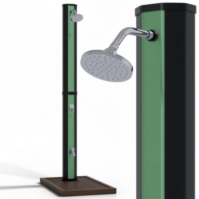Szolár kerti zuhany, 40l zöld-fekete szín lábzuhannyal és esőztető fejjel, PVC zuhanytest
