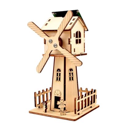 Mini szélkerék modell 3D fa napelemes szélmalom puzzle oktató játék gyerekeknek és felnőtteknek