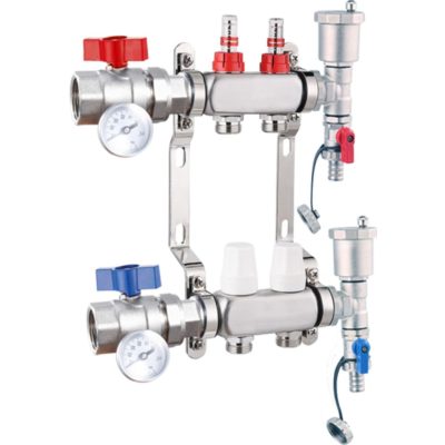 Fűtési osztó-gyűjtő 2 körös rozsdamentes acél, áramlásmérős fűtési elosztó padlófűtés számára