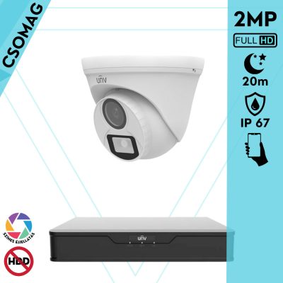 Uniview 1 turret kamerás analóg megfigyelőrendszer 2MP HD biztonsági kamera, 2.8 mm fix objektívvel, ColorHunter technológia