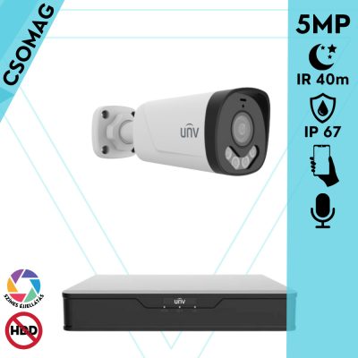 Uniview 1 cső kamerás analóg megfigyelőrendszer 5MP HD biztonsági kamera, 2.8 mm fix objektív, ColorHunter technológia, Dual light megvilágítással