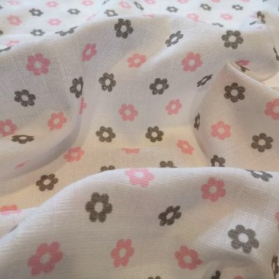 Babakifogó Szürke Rózsaszín virág 100 % pamut