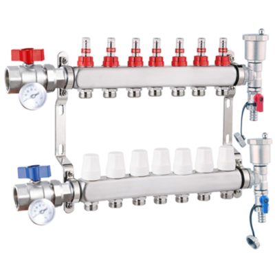 Fűtési osztó-gyűjtő 7 körös rozsdamentes acél, áramlásmérős fűtési elosztó padlófűtés számára