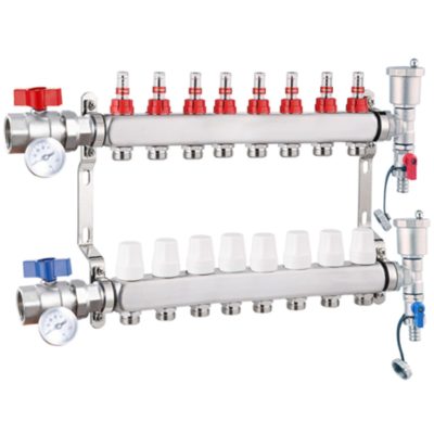 Fűtési osztó-gyűjtő 8 körös rozsdamentes acél, áramlásmérős fűtési elosztó padlófűtés számára