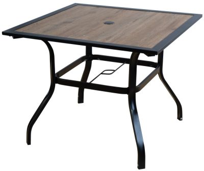Rojaplast ZWT-194 fém kerti asztal – fekete, fa hatású Polywood asztallappal