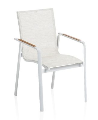 KETTLER DIAMOND alumínium rakásolható kerti szék teakfa karfával – fehér / krém