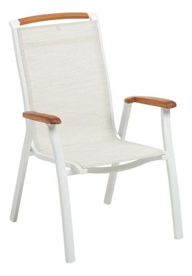 KETTLER MEMPHIS TEAK alumínium rakásolható kerti szék teakfa karfával – fehér / bézs