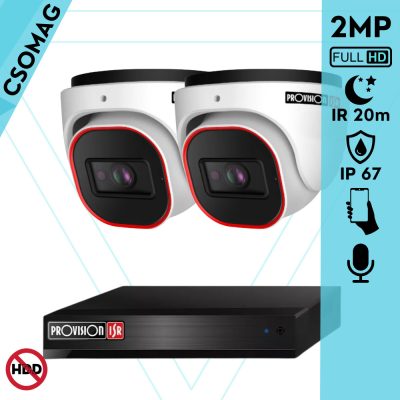Provision 2 dome kamerás analóg megfigyelőrendszer 2MP Full HD felbontással, éjjellátó távolság 20m