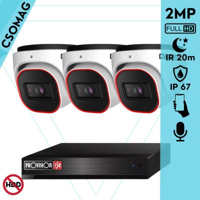 Provision 3 dome kamerás analóg megfigyelőrendszer 2MP Full HD felbontással, éjjellátó távolság 20m