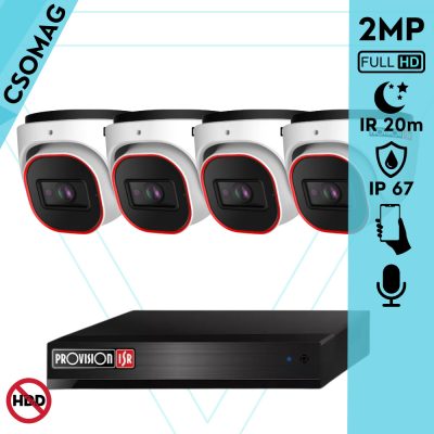 Provision 4 dome kamerás analóg megfigyelőrendszer 2MP Full HD felbontással, éjjellátó távolság 20m