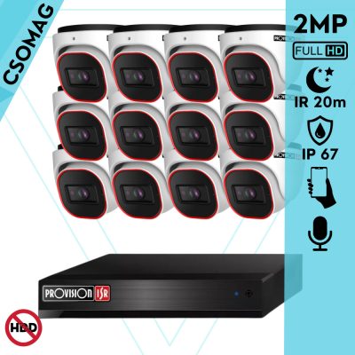 Provision 12 dome kamerás analóg megfigyelőrendszer 2MP Full HD felbontással, éjjellátó távolság 20m