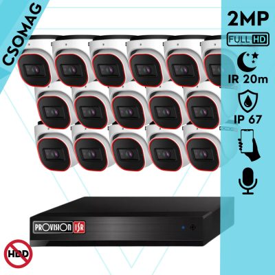 Provision 16 dome kamerás analóg megfigyelőrendszer 2MP Full HD felbontással, éjjellátó távolság 20m