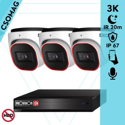 Provision 3 dome kamerás analóg megfigyelőrendszer 3K biztonsági kamera 2.8 mm fix objektívvel