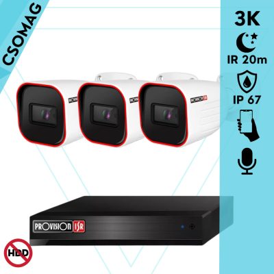 Provision 3 cső kamerás analóg megfigyelőrendszer 3K biztonsági kamera 2.8 mm fix objektívvel