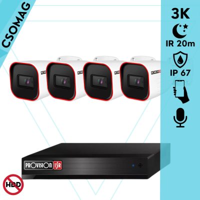 Provision 4 cső kamerás analóg megfigyelőrendszer 3K biztonsági kamera 2.8 mm fix objektívvel